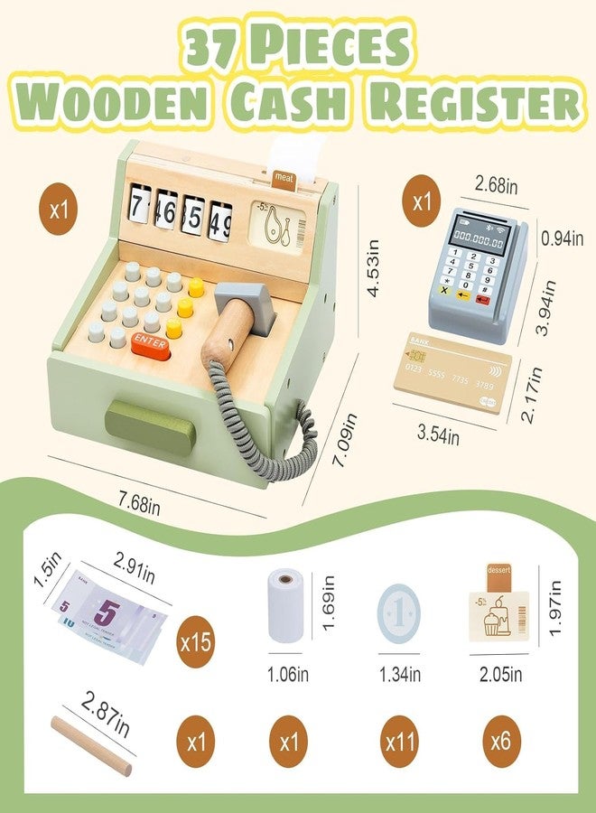 Wudly® Wooden Cash Register Pretend Play Toy | Kids Shopping Role Play Set with Scanner, Calculator, Cash, Coins & Credit Card | Montessori Educational Learning Toy Gift for Boys & Girls (3+ Years) - Image 5